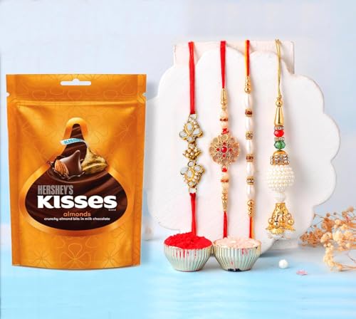 Image of CraftVatika Rakhi Gift for Brother with Chocolate Gift Pack for Bhaiya and Bhabhi Kids, Rakhabandhan Gift pack for Bhaiya Bhabhi with Kisses Chocolate Combo, Rakshabandhan Premium Gift Set for Kids Boy (Design 1)