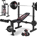 OPPSDECOR Standard Weight Bench Set with Squat Rack, 600LBS Adjustable Bench Press Set with Leg Extension and Leg Curl, Foldable Flat Incline Decline Workout Bench for Home Gym Full Body Training