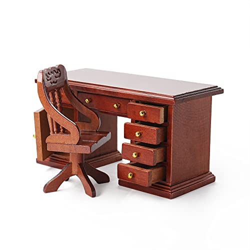 Odoria 1/12 Miniaturas Mesa e Cadeira Escritório Acessórios Móveis para Casa de Bonecas