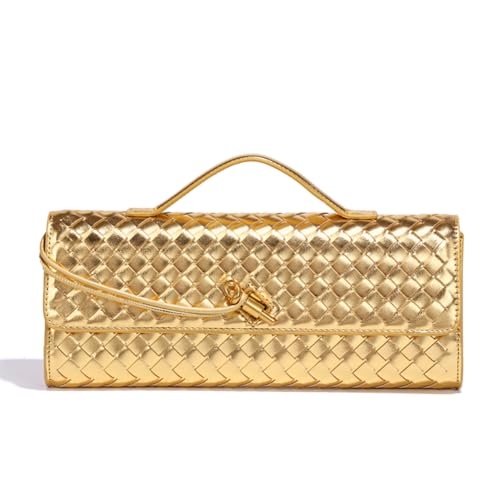 Dreubea Bolsa feminina feita à mão para noite casual de couro bolsa tiracolo bolsa clutch fashion, Dourado