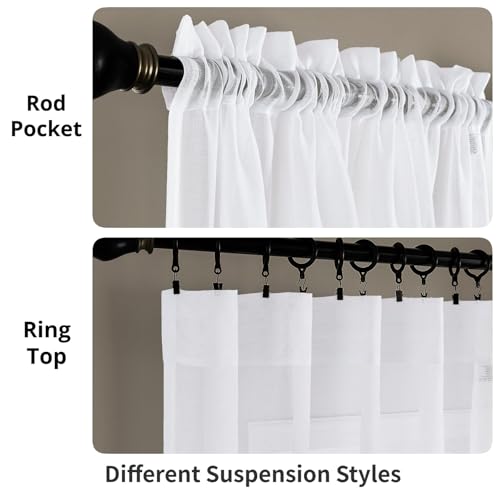 Image of MYSTIC-HOME Sheer Curtains White 84 Inches Long, Window Treatments Rod Pocket Drapes for Living Room, Bedroom, Semi Crinkle Voile Extra Wide Curtains for Yard, Villa, Parlor, 108 inchx 84 inch,2 Pcs