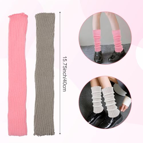 Grevosea 8 Pairs Leg Warmers for Women, Leg Warmers 80s Ribbed Knitted Long Womens Lolita Knit Long Socks for Party Sports One Size2