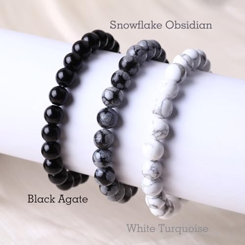 FORBY 8mm Natural White Turquoise Crystal Bracelet Handmade Round Beads Stone Semi Precious Healing Gemstones Beaded Stretch Bracelets for Women Men Anxiety Energy Gift 7.5\" - Thumbnail 3