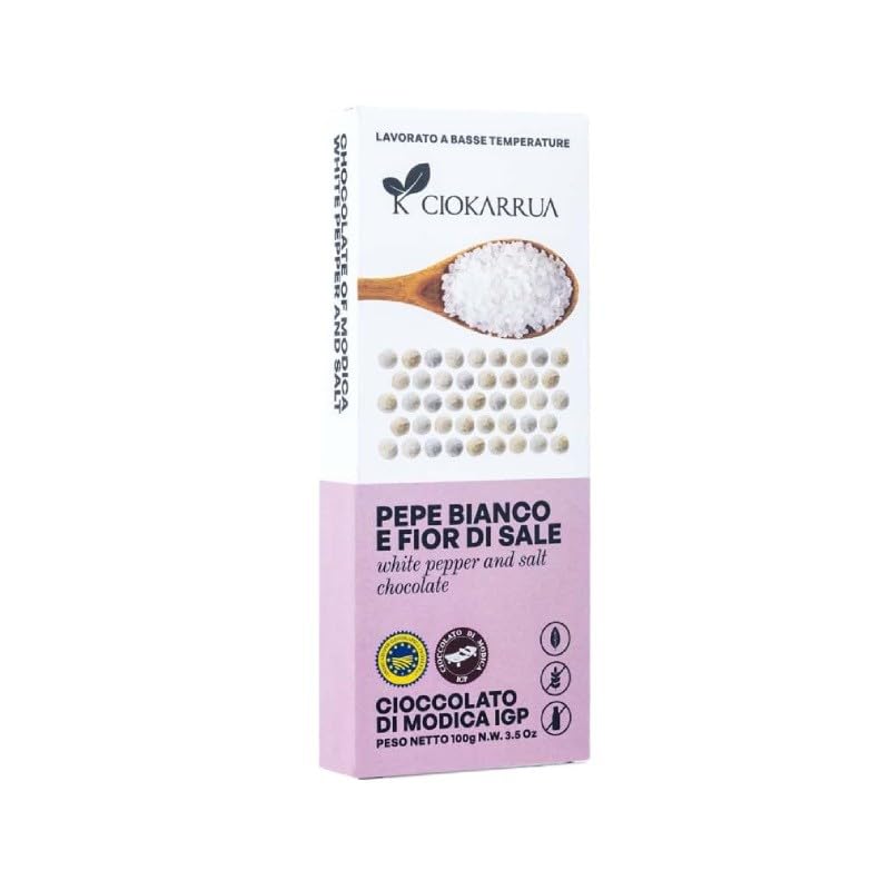 Tableta de Chocolate de Módica IGP Sabor Pimienta Blanca y Flor de Sal