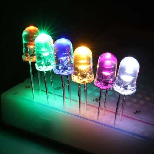Image of 200pcs Colorful LED Light Diodes 10 Values 5 Colors 3mm and 5mm Light Emitting Diodes Assorted Kit Electrical Components for Lighting Bulbs and Lamps