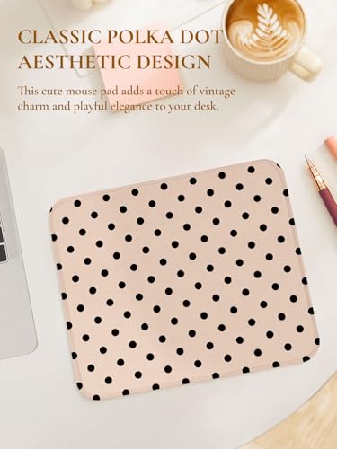 Image of Square Cute Dots Mouse Pad with Stitched Edge, Premium Waterproof Cloth Aesthetic Small Dot Mouse Mat, Non-Slip Rubber Base Funny Mousepad Desk Accessories,Dots Brown