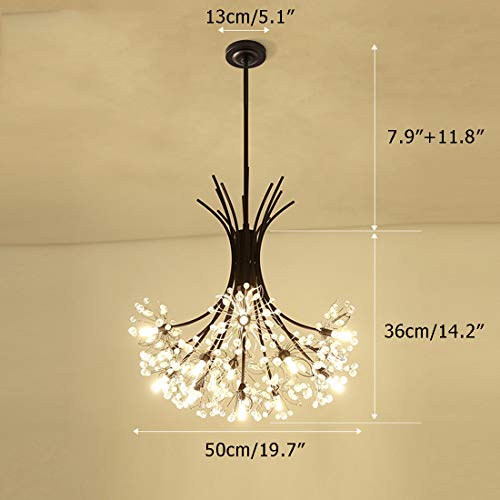Lampadario a Sospensione a Forma di Fuoco d'artificio, lampadario Nero a Forma di Dente di Leone in Cristallo, Elegante lampadario a Sospensione a Forma di Fiore per Camera da Letto, soggior