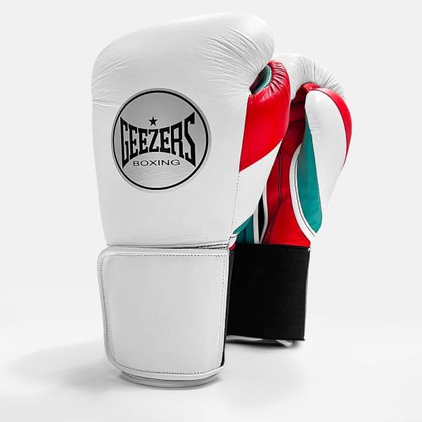 Geezers Halo Training/Sparring Boxing Gloves - Hook & Loop (WHITE/RED/GREEN, 12OZ) — image 1