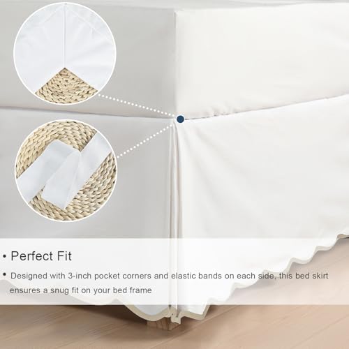 HIG Off-White Chic Twin XL Bed Skirt - Easy Fit Scallop Edge Pleated Bedskirts, 14 Inch Drop Anti-Slip Dust Ruffle, Thick Fabric for Enhanced Privacy, Pre-Washed for Long-Lasting Use(N60022)