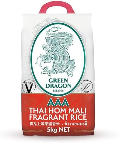 Green Dragon Thai Fragrant Jasmine Rice 5KG | Thai Hom Mali | AAA | Premium Rice | White Rice | Chinese Ingredients | Chinese Asian Cooking | 5KG
