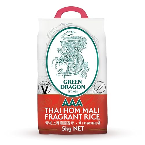Green Dragon Thai Fragrant Jasmine Rice 5KG | Thai Hom Mali | AAA | Premium Rice | White Rice | Chinese Ingredients | Chinese Asian Cooking | 5KG