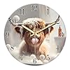 XNM 20 Inch Brown Large Wall Clocks for Living Room Decor Round Battery Clock Modern Farmhouse Highland Cow Wall Clock Silent