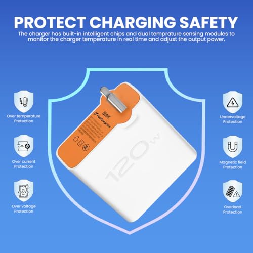 Image of 120W Flash Super Fast Charger with Type C Charging Cable Compatible for VIVO X100 5G, V30, V-X90 5G, V-X90 PRO 5G, V-X FOLD 3, iQOO-11 5G, iQOO 9 Pro, iQ9, iQOO 9T (120W Charger with Cable)