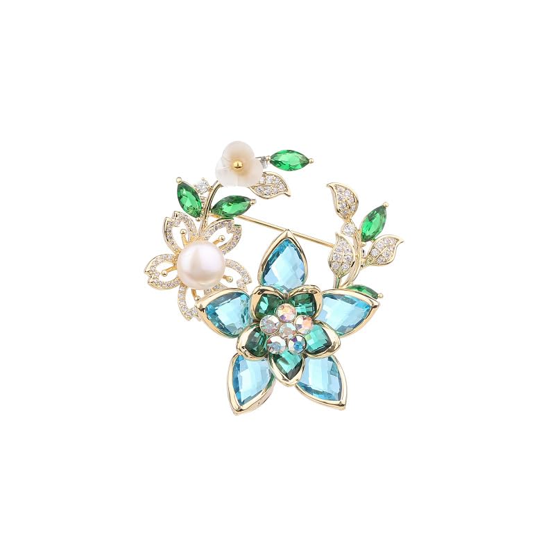 Image of Flower Brooch Pins for Women Rhinestone Red Pin Blazer Dress Denim Jacket Lapel Pin Wedding Holiday Gift Accessories