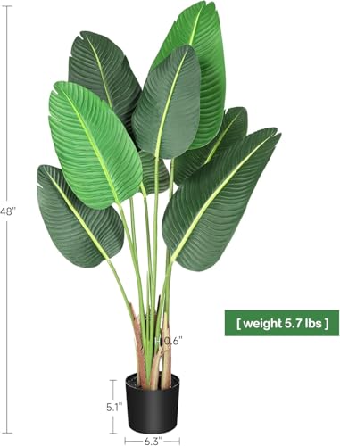 GarveeHome 48 inchs Artificial Tree Bird of Paradise Artificial Plant with 8 Trunks Fake Tree - 4 Feet Faux Plants Fake Banana Tree Plant with Pot Artificial Trees for Home Decor Indoor Outdoor
