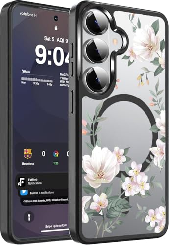 Image of VONZEE Compatible with Samsung Galaxy S26 Plus 5G Case, Luxury Retro Floral Clear Magnetic Back Cover, Shockproof PC+TPU Protective Case, Raised Camera Protection, Black