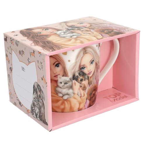 Depesche TOPModel Fur Ever Friends Becher für Mädchen, Keramiktasse mit Haustier-Motiv, Geschenkverpackung