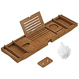 Bamboo Bathtub Tray for Luxury Bathroom, Expandable Premium Bath Tray with Soap Towel Book Holder, Luxury Spa Wooden Bath Table for Reading Laptop Over The Clawfoot Walnut