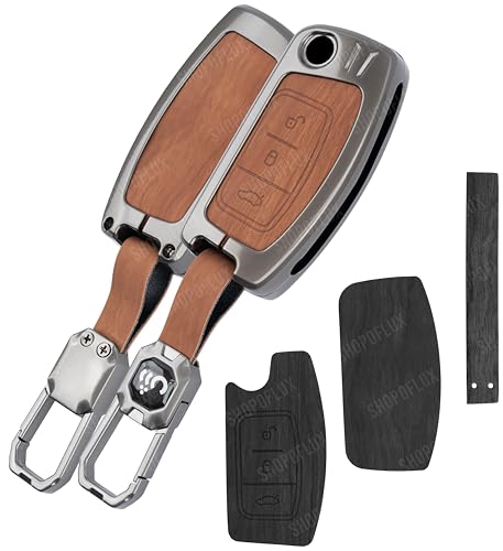 Image of SHOPOFLUX Metal Key Cover Compatible for Ford Old Ecosport | Fiesta | Figo 3 Button Flip Key (Black Brown Leather)