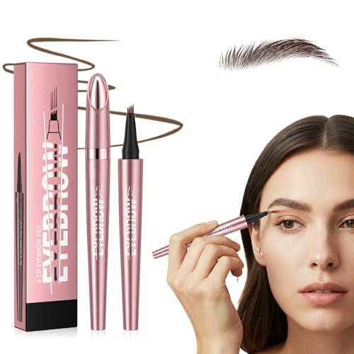 Microblading Eyebrow Pen 2026 New Premium 4-Tip 3D Eyebrow Pencil Waterproof Long-Lasting Fine Stroke Contouring Pen Natural Makeup Effect for All Day (Dark Brown)