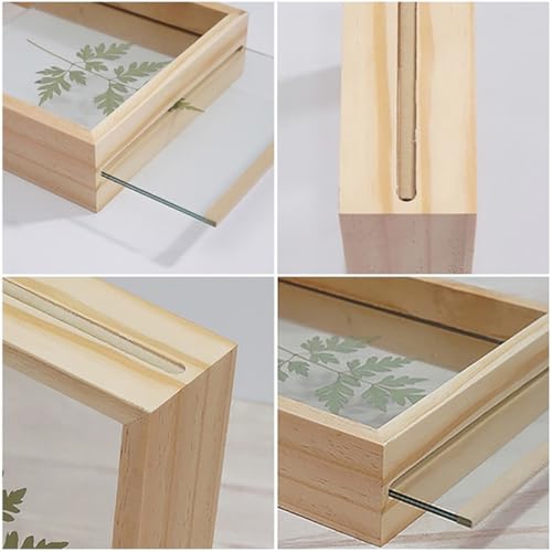 Image of Desi Rang Wooden Rectangular Frame For Wall Decor Table Top Hanging Any Green Or Dry Plant Leaf Picture Photo DIY Gift Home Decoration (Natural,Rec,7.7X5.5 Inch,With White Flower)