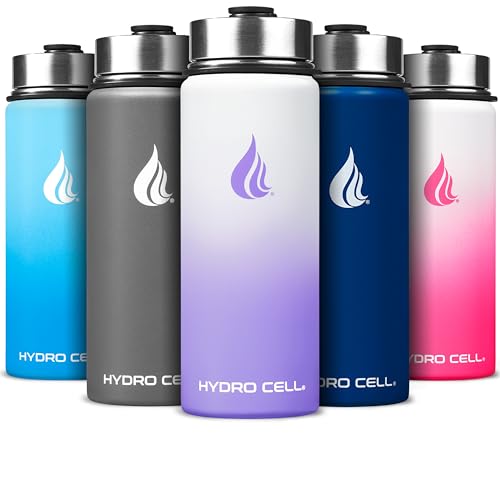 Image of HYDRO CELL Stainless Steel Insulated Water Bottle with Straw - For Cold & Hot Drinks - Metal Vacuum Flask with Screw Cap and Modern Leakproof Sport Thermos for Adults (Lavender /White 18oz)