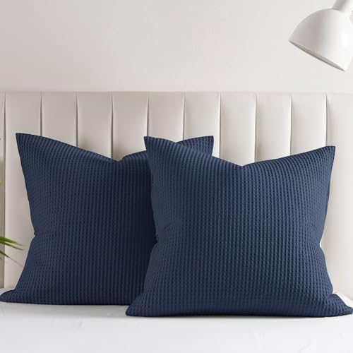 TSUTOMI 2-Pack Waffle Weave Euro Sham Pillow Covers 26x26 - Green Breathable Pillowcases