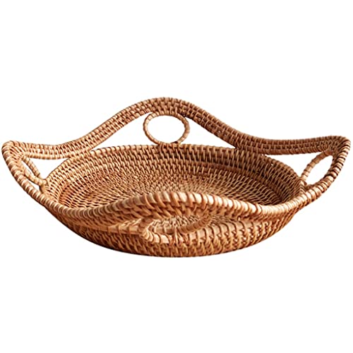 KOMFGT Cesta de frutas de ratán para pan, verduras, almacenamiento de alimentos, organizador de cocina, escritorio, encimera, cesta de servir, almacenamiento de escritorio (A L)