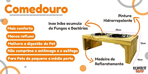 Luppet Comedouro para Cães e gatos Toronto Elevado e com potes de Inox P, 35x18x12cm