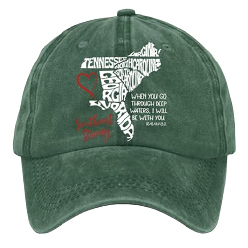 Retro Southeast Strong When You Go Through Deep Waters I Will Be with You Isaiah 43:2 Tennessee South North Print Baseball Cap Curved Hats (Green, One