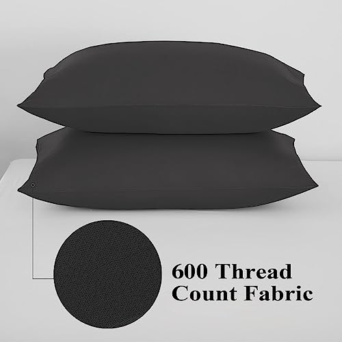 Image of 100% Egyptian Cotton Pillow Protectors Set of 4, 600 Thread Count Standard Size Bed Pillow Cases with Zipper, Sateen Weave Cooling Pillow Cases Quiet and Breathable Easy Care (4PCS, Standard, Black)