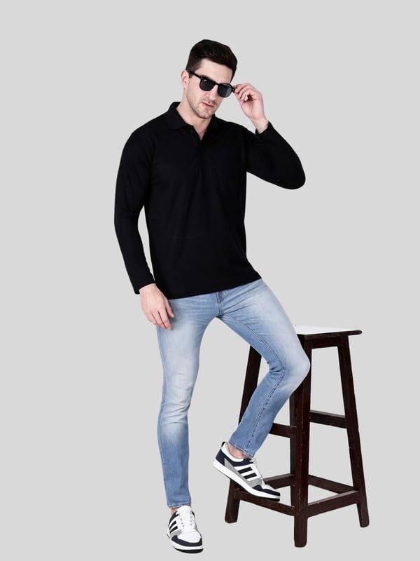 Image of Full Sleeve Men's Polo T-Shirt | Regular Fit, Soft & Breathable Cotton Blend Fabric | Classic Polo Collar, Casual & Office Wear | Available in Sizes M to 6XL, Multiple Colors