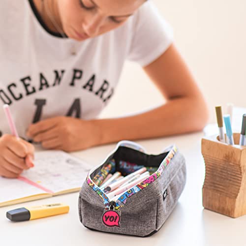 Image of ZIPIT: Lenny Pencil Case - Grey & Doodles - Large Storage Capacity Zipper Pouch, Makeup-Stationery Bag, School, Washable Polyester, Kids-Teens-Adults