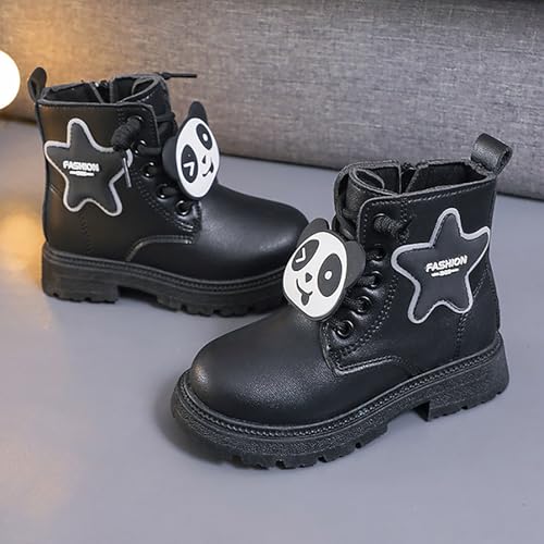 IWIHMIV Girls Short Boots Girls Non Slip Soft Bottom Leather Boots Lace Up Side Zipper Ankle Booties for Toddler4