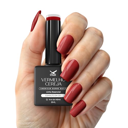 American Burrs Nails Esmalte em Gel, Vermelho Cereja, 8ml, Linha Essencial