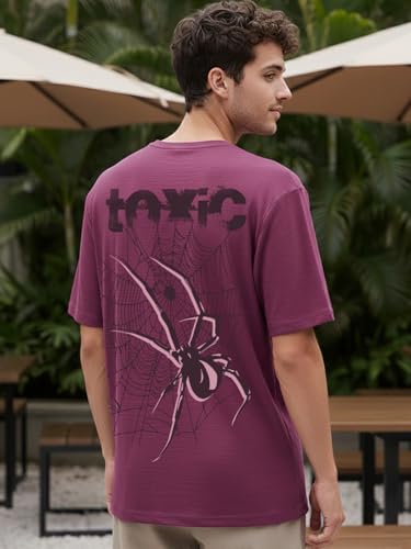Image of Bewakoof Air 1.0 Men's Graphic Printed Oversized Fit Half Sleeve Round Neck Cotton Slub T-Shirt