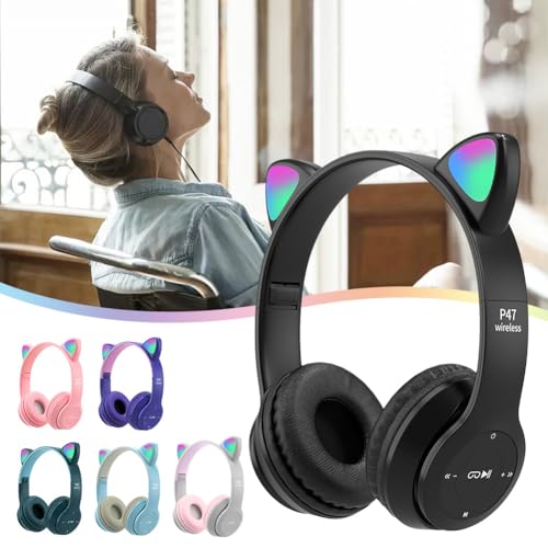 XuYelora Wireless Gaming Headset, Bluetooth 5.0 Foldable Wireless Gaming Headset, Cute Cat Ear LED Light Up Over-Ear Headphones, Lightweight Over-Ear Headphones(Blue+White) by XuYelora - Image 8