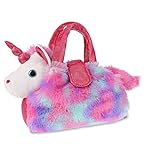 DolliBu Cotton Candy Pink Unicorn Plush Toy Pet Carrier - Cute Stuffed Animal Pet Purse for Girls, Removable Sparkly White Plush Toy in Fluffy Pink Handbag for Dress Up, Pretend Play