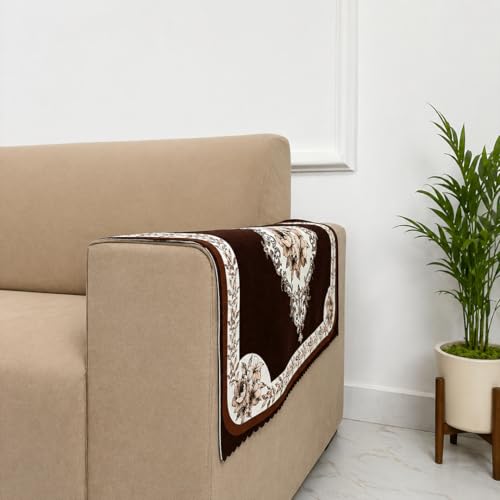 Image of Homerz Premium 'Luxe Series' Holland Velvet Sofa Cover | Smooth Finish | Anti-Skid Fleece Backing | Soft Touch Couch Seater Protector for Living Room Dustproof (Coffee, 2 pc Armrest, Armrest)