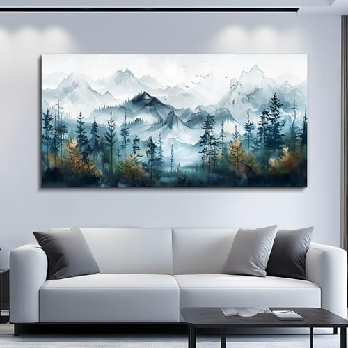 FUHAIHUA Large Wall Decor For Living Room Canvas Wall Art For Bedroom Office Decorations Hotel Room Mural Misty Forests Trees Wall Pictures Artwork Ink Landscape Painting Modern Home Decor 24x48 In