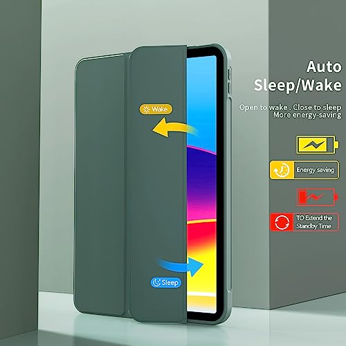 Aoub Case For Ipad 10Th Generation 2022 10.9 Inch, Without Pencil Holder, Trifold Stand Smart Case With Soft Tpu Back, Auto Wake/Sleep, Support Touch Id For Model: A2696/A2757/A2777, Dark Green #TOP3