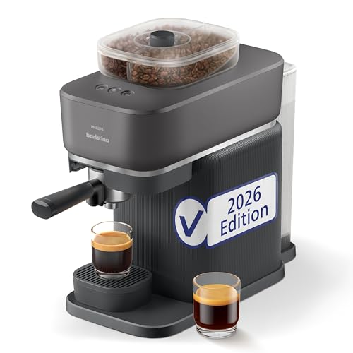 Philips Baristina Espressomaschine mit Bean swap- Mahlt tampt & brüht automatisch Dualer Bohnenbehälter 16 bar Einfache Reinigung Espresso Café Crema schwarzgrau/schwarzer Siebträger(BAR320/60)