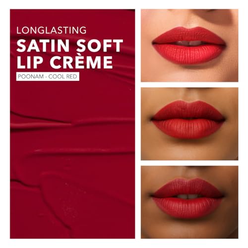 Image of SIMPLYNAM Satin Soft Lip Creme | 1 Swipe Full Coverage | Hydrating, Creamy Matte Finish | 6 -8 Hour Stay | Transfer-Proof & Smudge-Proof | Infused with Peptides & Squalane | Vegan | 5ML | Poonam- Cool Red