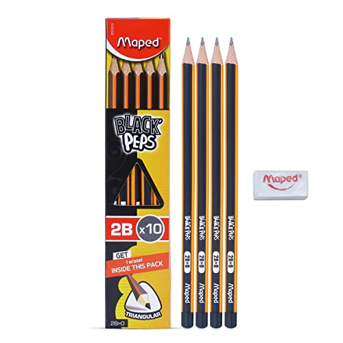 Image of Maped Wooden Traingular Shape Wooden Pencil X10pc with Eraser| Set of 10box| Pack of 100pc with 10 Non-toxic Eraser| Ideal for Writing, Drawing & Sketching| Return Birthday Gift for children