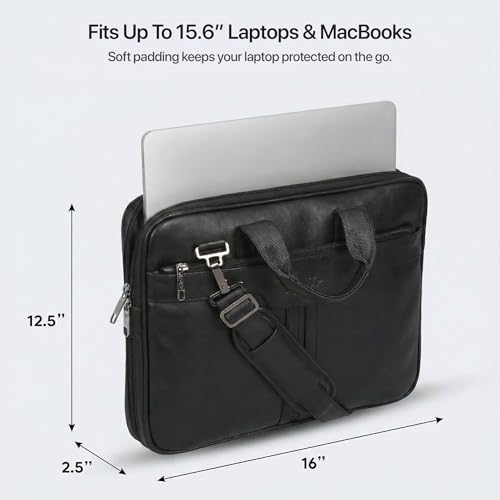 Image of RIONTO Elite Vegan Leather Laptop Bags for Men Office Use | Upto 15.6 inch | Expandable Bottom | Mobile & Pen Compartment with Multiple Organizers | Professional Office Bag for Man & Women - Black