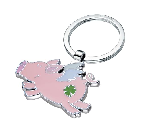 TROIKA Porte-clés porte-bonheur LUCKY PIG cochon volant en émail et métal moulé chromé rose,...