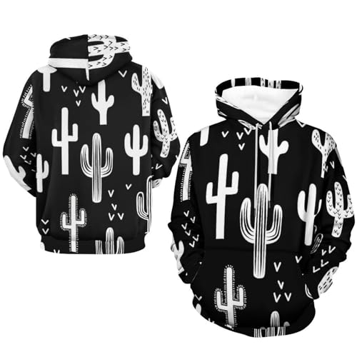 Sweatshirt pull imprimé cactus contrasté avec capuche ajustable pour l'hiver - 6