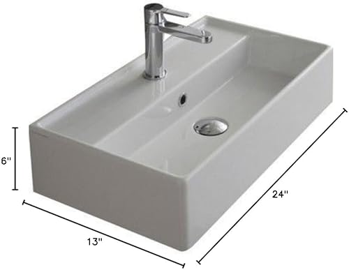 Scarabeo 5002-One Hole Teorema - Fregadero rectangular de cerámica montado en la pared/recipiente, color blanco