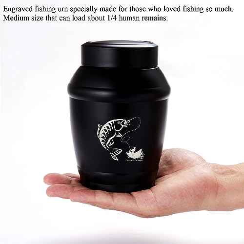 Image of Fishing Medium Cremation Urns for Human Ashes Adult Men Women | 5.7 Inch Black Decorative Burial Funeral Memorial Urns for Ashes,Medium Urns for Human Ashes Adult Male /Dad /Men /Father