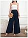 BEAUDRM Women's Maternity Elastic High Waist Pants Knot Front Wide Leg Pregnancy Pants Navy Blue Small